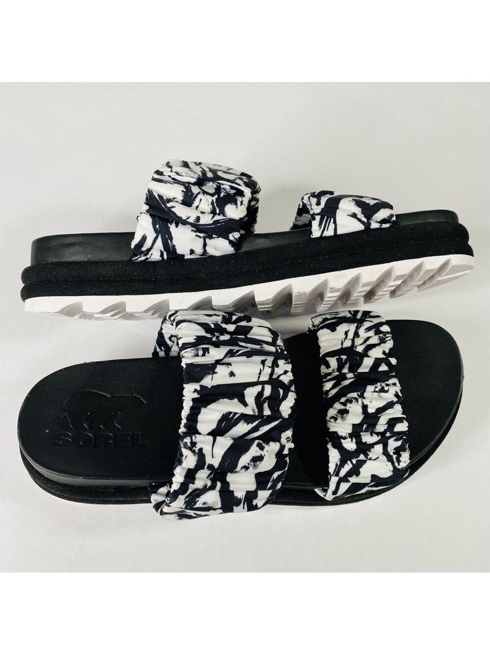 Sorel Women's Roaming Two Strap Slide Sandals Black White Size 6
